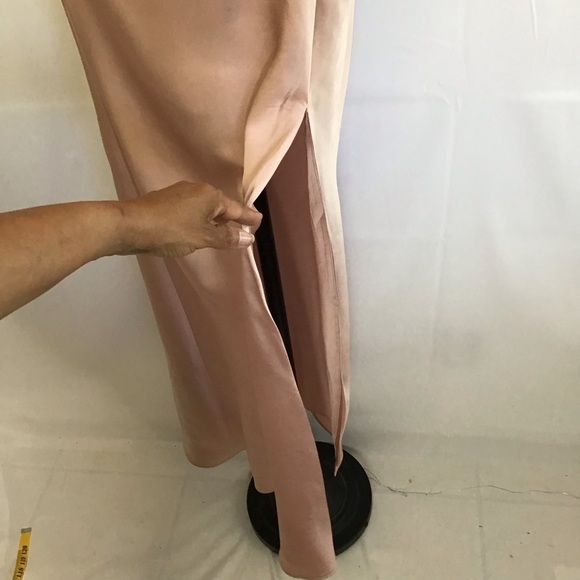 MANIJU WOMEN ELEGANT BLUSH PINK STATIN SPAGETTI RUCHING MAXI EVENT DRESS SZ M - Picture 8 of 12